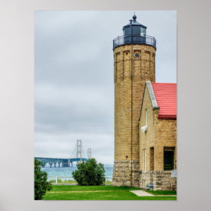 Mackinac Bridge och fyr Poster