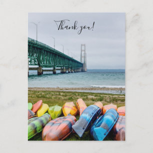 Mackinac Bridge Och Kanoter Tacksamhets vykort