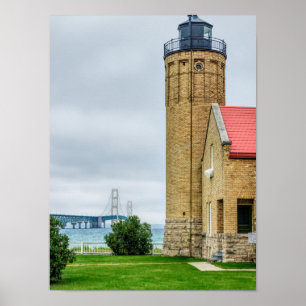 Mackinac Bridge och Lighthouse Poster
