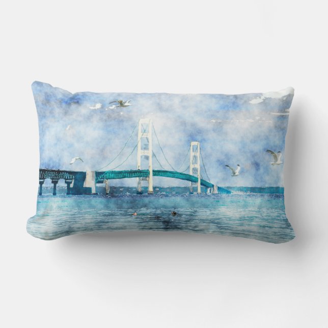 Mackinac Bridge Sceric Watercolor Art Lumbarkudde (Framsida)