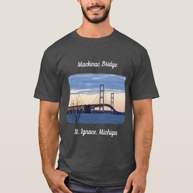 Mackinac Bridge St. Ignace-skjortans vita bokstäve T Shirt (Framsida)