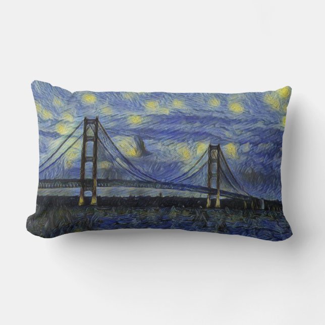 Mackinac Bridge Starry Night Lumbar Pillow Lumbarkudde (Framsida)