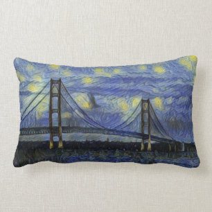 Mackinac Bridge Starry Night Lumbar Pillow Lumbarkudde