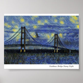 Mackinac Bridge Starry Night Poster
