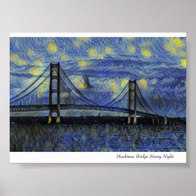 Mackinac Bridge Starry Night Poster (Framsidan)
