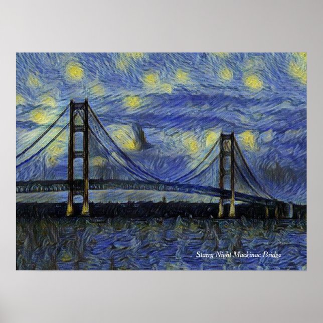 Mackinac Bridge Starry Night Poster (Framsidan)