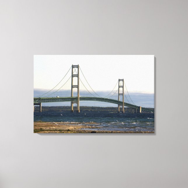 Mackinac-bron som spänner över Mackinacsundet 3 Canvastryck (Framsida)