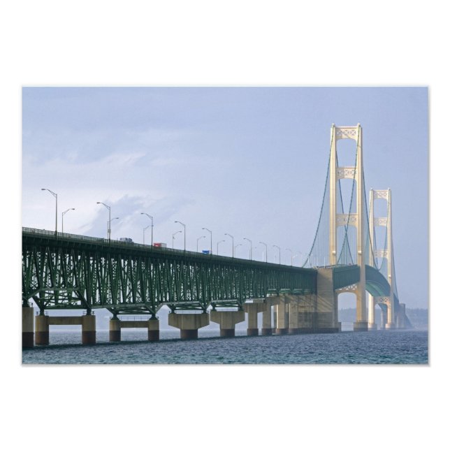 Mackinac-bron som spänner över Mackinacsundet Fototryck (Framsidan)