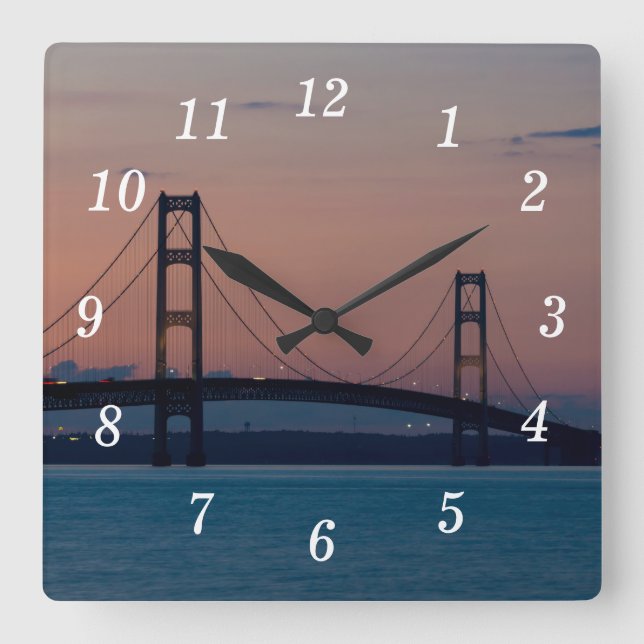 Mackinac-brygga vid Dusk Wall Clock Fyrkantig Klocka (Framsida)