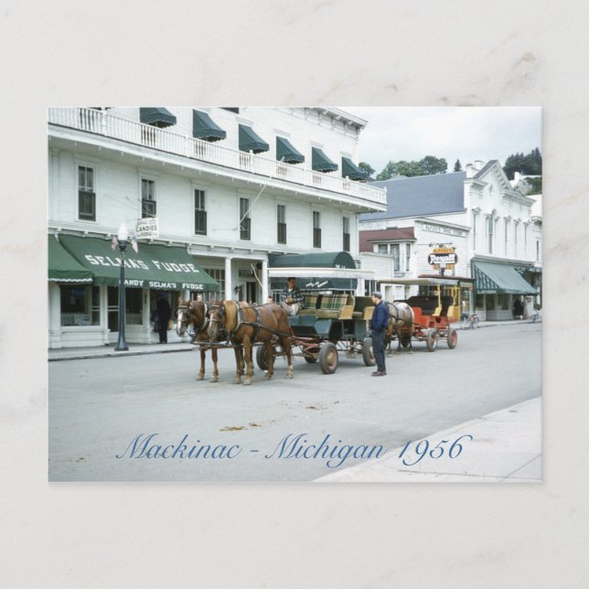 Mackinac Island 1956 Michigan Fudge Shop Vykort (Framsida)