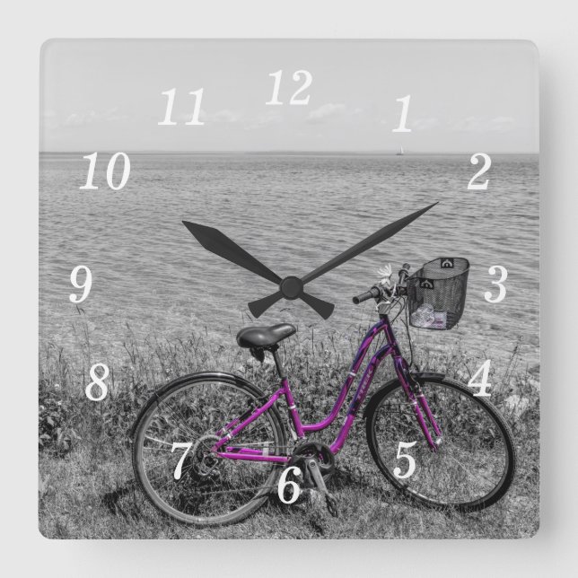 Mackinac Island Bike Selective Färg Wall Clock Fyrkantig Klocka (Framsida)