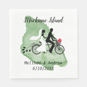 Mackinac Island Bröllop Napkin med Tandem Bicycle Pappersservett