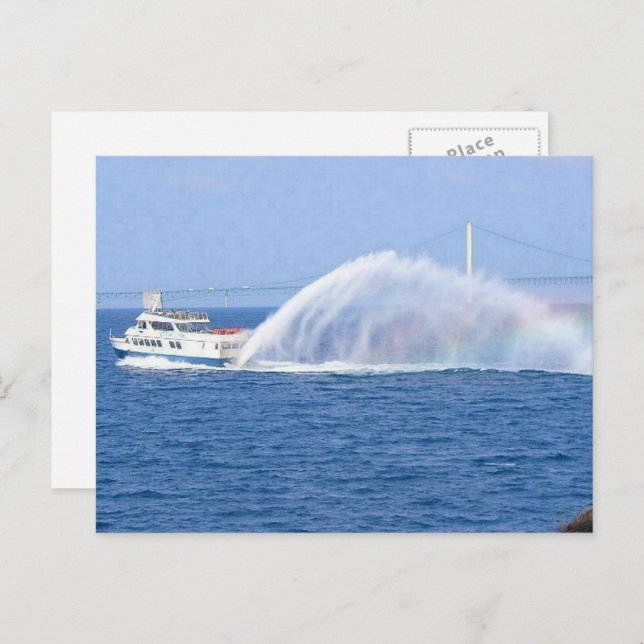 Mackinac Island Ferry & Rainbow, Michigan, USA Vykort (Fram/baksida)