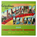 Mackinac Island Memory Kakelplatta<br><div class="desc">Exceptionell gåva! Kom ihåg att mycket speciella Mackinac Island resa,  helg,  äventyr med vänner eller familj på en keramik 6 x 6-bricka med en vintage,  ett återvykort för ön. Det är enkelt att anpassa/anpassa!</div>