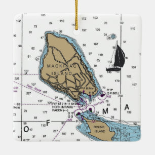 Mackinac Island MI Nautical Diagram Julgransprydnad Keramik