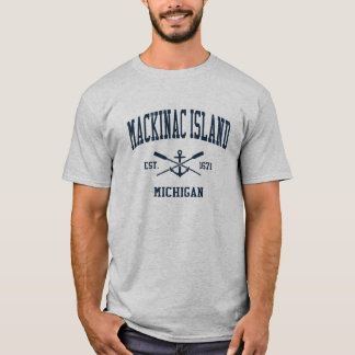 Mackinac Island MI Vintage Navy Crossed Oars & Anc T Shirt