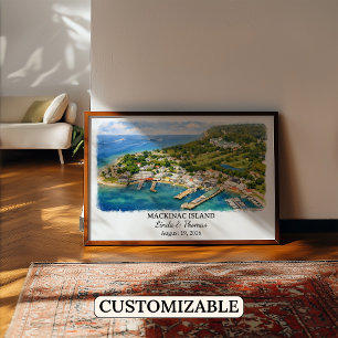 Mackinac Island Michigan Affisch, Akvarell, Custo Poster