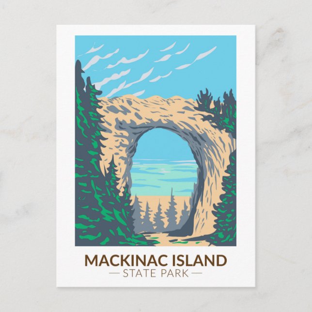 Mackinac Island State Park Michigan Arch Rock Vykort (Framsida)