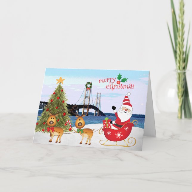 Mackinac-julkort med Santa, Sleigh, Helgkort (Framsida)