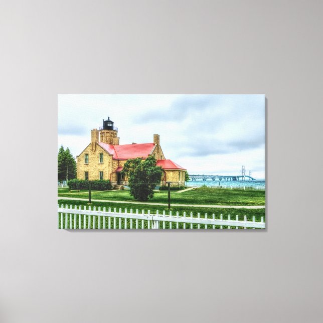 Mackinac Light och Bridge Canvastryck (Framsida)