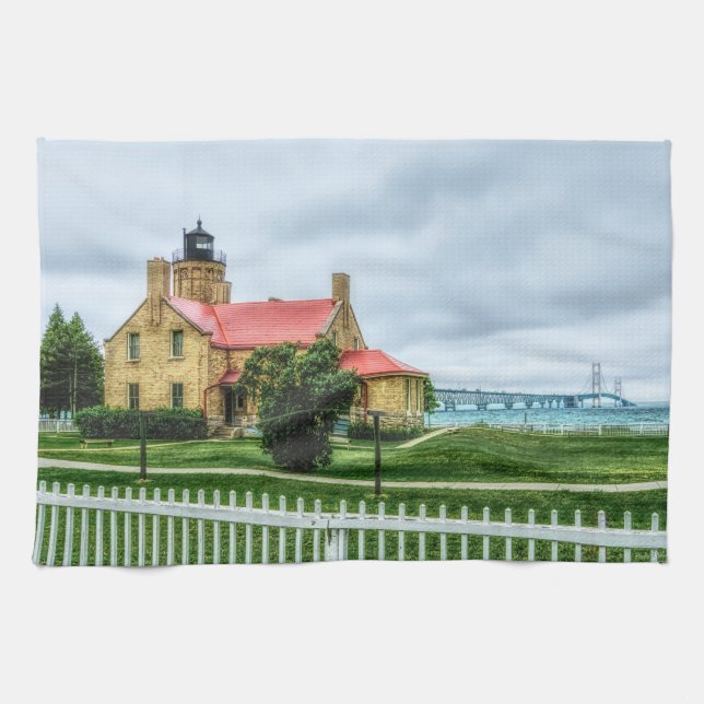 Mackinac Light och Bridge Kökshandduk (Horisontell)