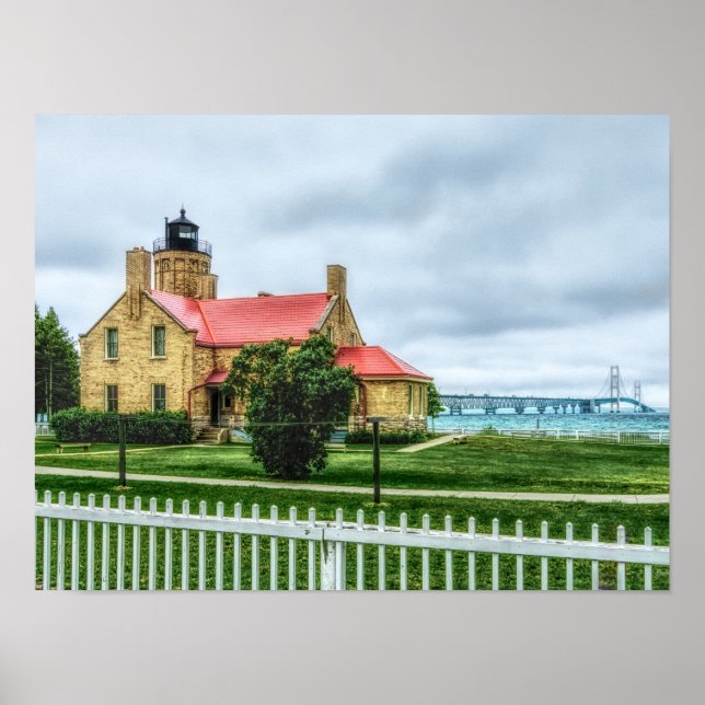 Mackinac Light och Bridge Poster (Framsidan)