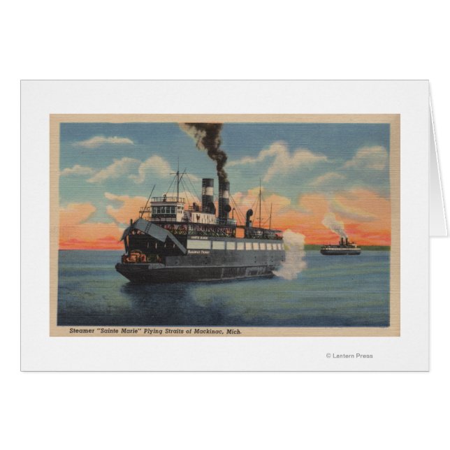 Mackinac, MI - View of Sainte Marie Steamer Hälsningskort (Framsidan Horizontal)