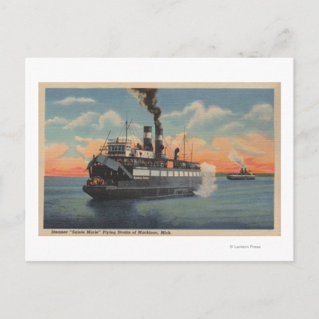 Mackinac, MI - View of Sainte Marie Steamer Vykort (Framsida)