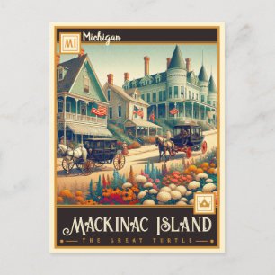 Mackinac-ön Michigan VINTAGE Vykort
