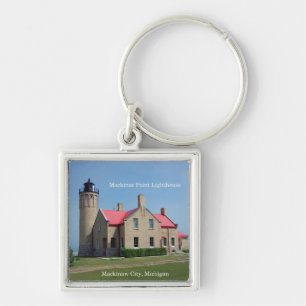 Mackinac Point Lighthouse-nyckelring Fyrkantig Silverfärgad Nyckelring