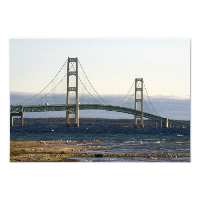 Mackinacbron som spänner över Mackinacsundet 3 Fototryck (Framsidan)