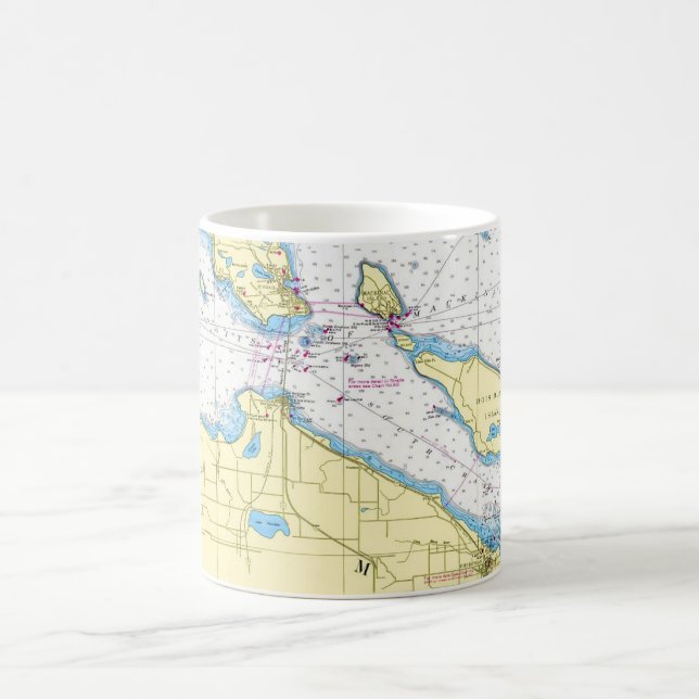 Mackinacsundets nautiska sjökort kaffemugg (Center)
