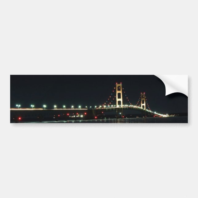Mackinaw Bridge som tändas upp på natten Bildekal (Framsidan)