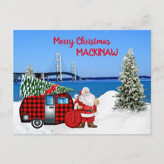 Mackinaw City-julkort med jultomten i Vintage Vykort