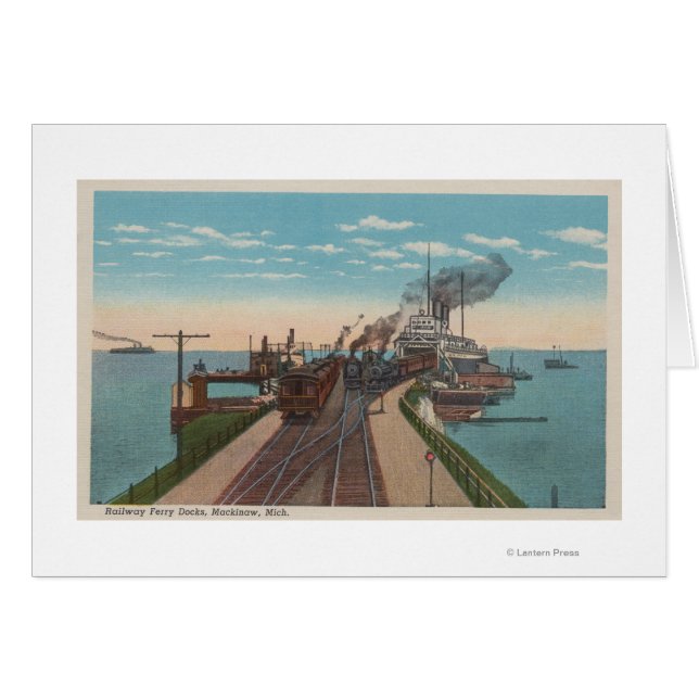 Mackinaw City, MI - View of Railway Ferry Docks Hälsningskort (Framsidan Horizontal)