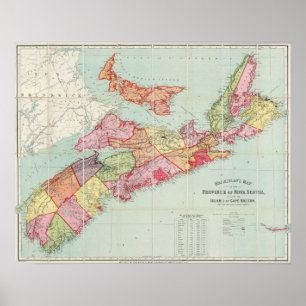 Mackinlays karta av landskapet av Nova Scotia Poster