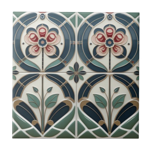 Mackintosh Art Deco Abstrakt Blommig Väggdekor Kakelplatta (Framsidan)