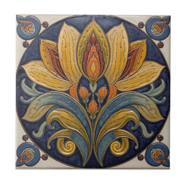 Mackintosh Art Deco Abstrakt Blommig Väggdekor Kakelplatta (Framsidan)