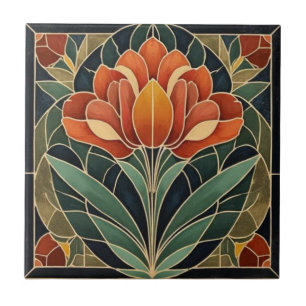 Mackintosh Art Deco Abstrakt Blommig Väggdekor Kakelplatta