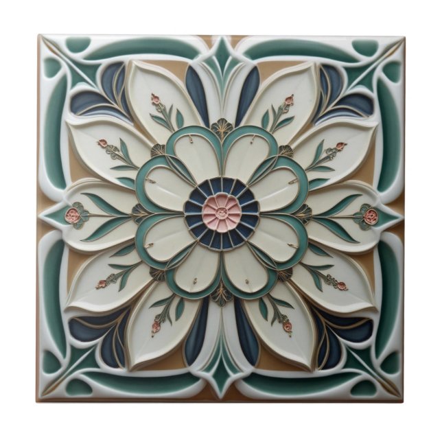 Mackintosh Art Deco Abstrakt Blommig Väggdekor Kakelplatta (Framsidan)