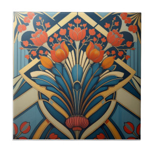 Mackintosh Art Deco Abstrakt Blommig Väggdekor Kakelplatta