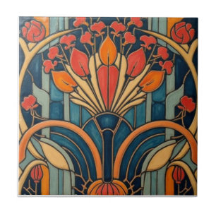 Mackintosh Art Deco Abstrakt Blommig Väggdekor Kakelplatta