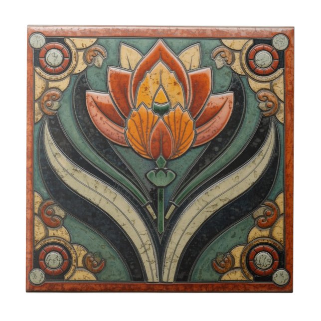 Mackintosh Art Deco Abstrakt Blommig Väggdekor Kakelplatta (Framsidan)