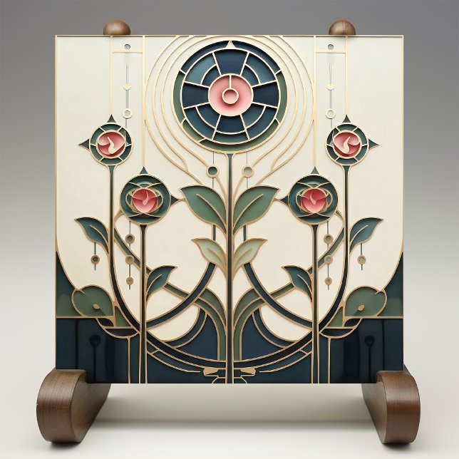 Mackintosh Art Deco Abstrakt Blommig Väggdekoratio Kakelplatta (Skapare uppladdad)