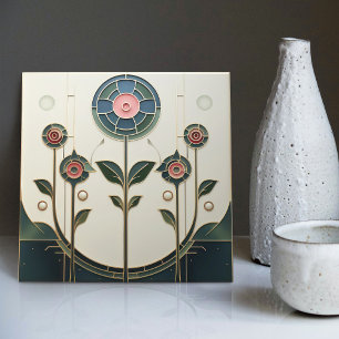 Mackintosh Art Deco Abstrakt Blommigt Dekor Cer fö Kakelplatta