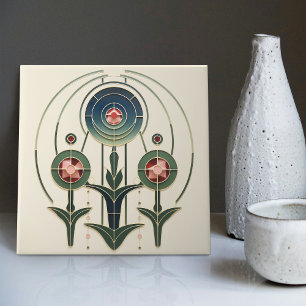 Mackintosh Art Deco Abstrakt Blommigt Dekor Cer fö Kakelplatta