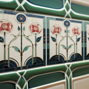 Mackintosh Art Deco Abstrakt Blommigt Dekor Cer fö Kakelplatta