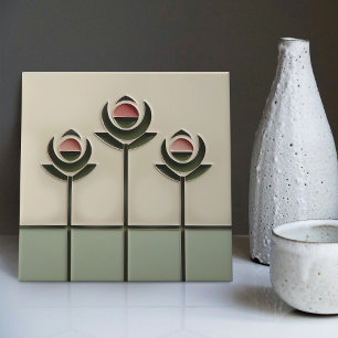 Mackintosh Art Deco Abstrakt Blommigt Dekor Cer fö Kakelplatta