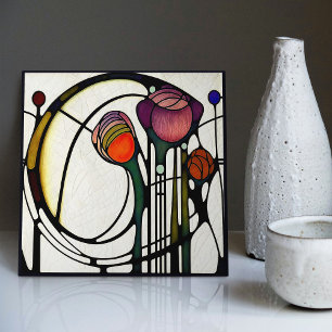 Mackintosh Art Deco Abstrakt Blommigt Dekor Cer fö Kakelplatta