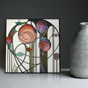 Mackintosh Art Deco Abstrakt Blommigt Dekor Cer fö Kakelplatta